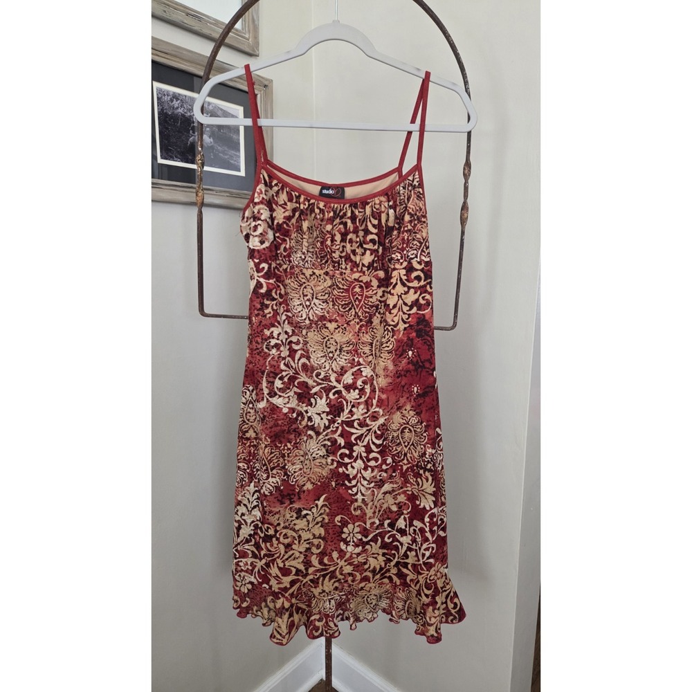 Vtg Y2k Studio Y Baby Doll Ruched Bust Sleeveless Dress Ruffled Hem Sz M/L Red